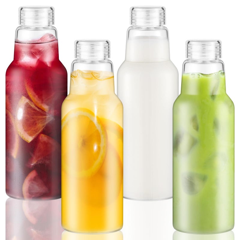 CWHHRN 34 Oz Glass Juice Bottles with Lids, Glass Bottles, BPA Free, Borosilicate Glass for Juicing, Smoothies, Infused Water, Beverage Storage, Shaker Bottles (4 Pack) - Image 1