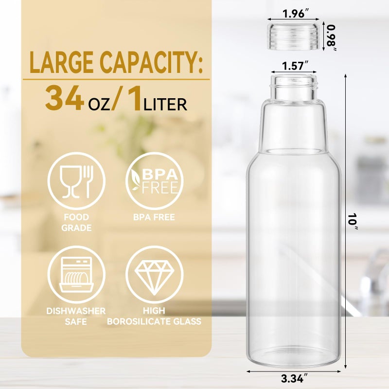 CWHHRN 34 Oz Glass Juice Bottles with Lids, Glass Bottles, BPA Free, Borosilicate Glass for Juicing, Smoothies, Infused Water, Beverage Storage, Shaker Bottles (4 Pack) - Image 2