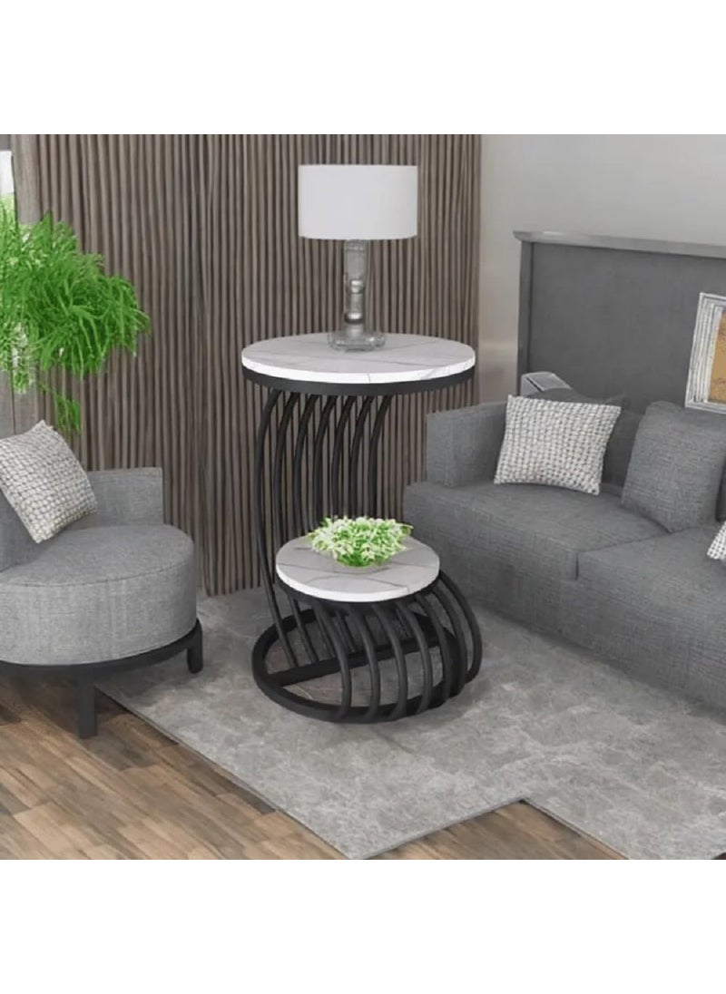 Device Bas with BROWN ART SHOPPEE Device Bas with BROWN ART SHOPPEE MDF Top Metal Bedside Cabinet Small Round Table BlackWhite 