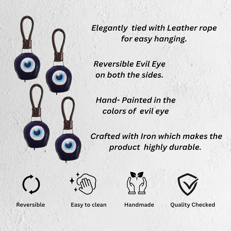 Saleberate SALEBERATE Handmade Metal Cow Bell with Evil Eye Design Unique Wall Dcor for Charming Home Accents and Protection Perfect for Hanging Display Large 2 Count  - Image 3
