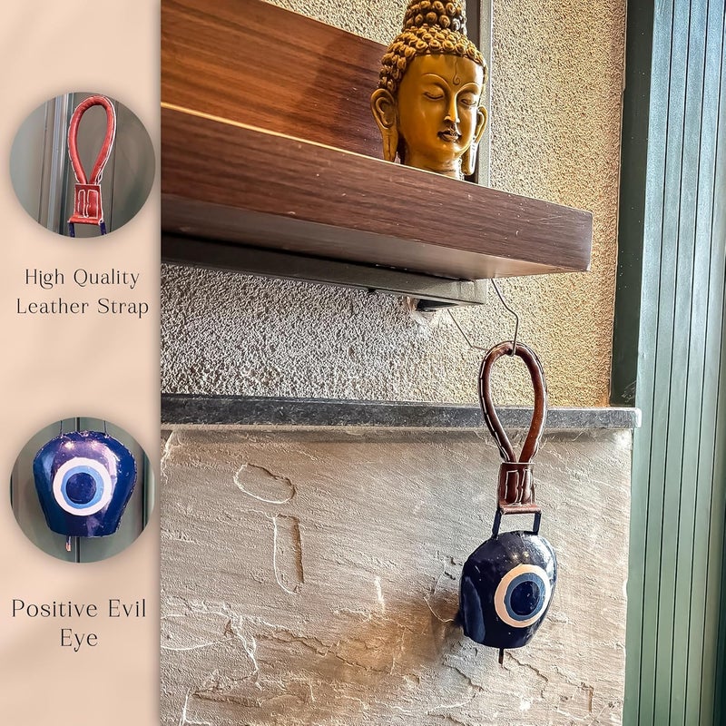 Saleberate SALEBERATE Handmade Metal Cow Bell with Evil Eye Design Unique Wall Dcor for Charming Home Accents and Protection Perfect for Hanging Display Large 2 Count  - Image 4