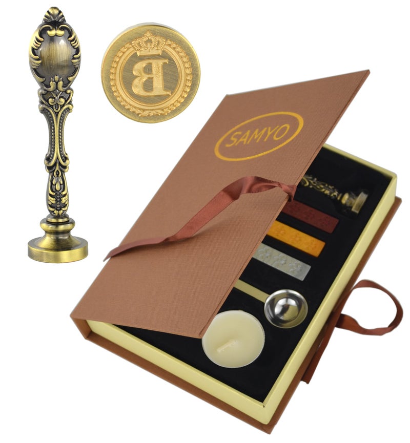 Samyo Creative Romantic Stamp Maker Classic Old-Fashioned Style Brass Color Wax Seal Sealing Stamp Vintage Antique Alphabet Initial Letter Set - (Letter S) - Image 1