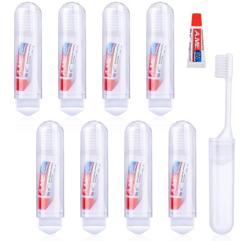 8 Pieces Small Travel Toothbrush Set and Paste Soft Folding Portable Brush for Camping - Business Trips, Camping & Outdoor Activities Manual White - Image 1