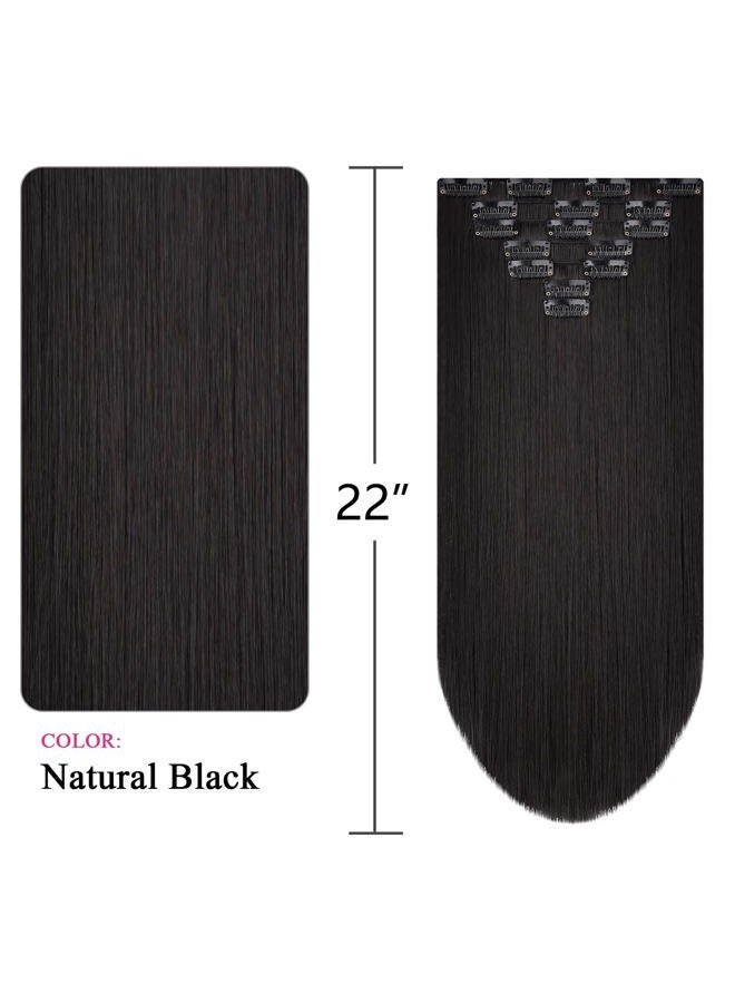 SYXLCYGG Black Hair Extension Clip Hair Extensions 22" 4.8 Oz Synthetic Straight Cheap Fake Hair Piece Women's Easy To Use Fluffy⫬ Tangled - Image 4