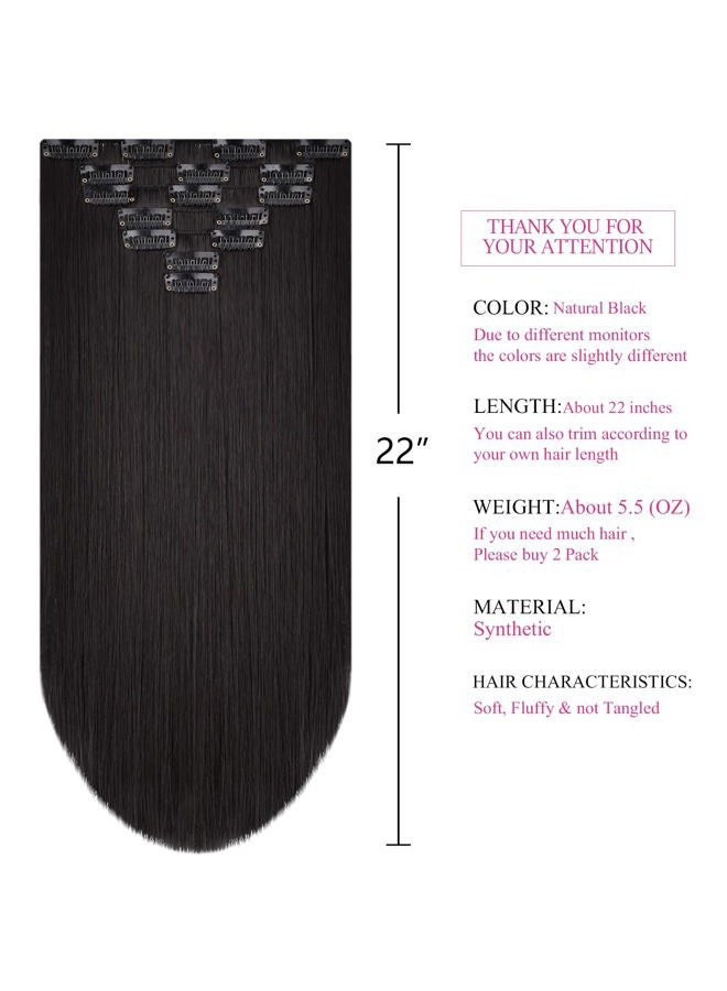 SYXLCYGG Black Hair Extension Clip Hair Extensions 22" 4.8 Oz Synthetic Straight Cheap Fake Hair Piece Women's Easy To Use Fluffy⫬ Tangled - Image 2