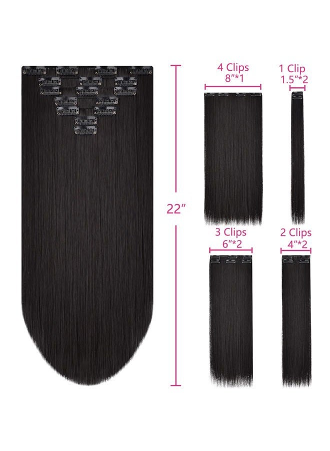 SYXLCYGG Black Hair Extension Clip Hair Extensions 22" 4.8 Oz Synthetic Straight Cheap Fake Hair Piece Women's Easy To Use Fluffy⫬ Tangled - Image 3