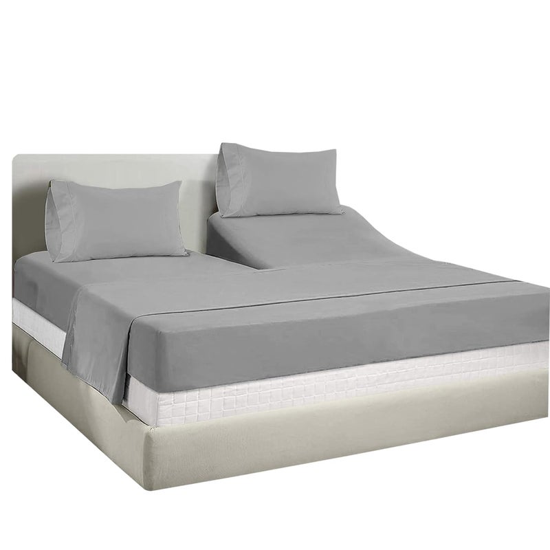 Mattress-Homes Split King Sheets for Adjustable Bed Cotton Flex Top King Sheets Sets for Adjustable Bed split King Sheets for Sleep Number Beds Top Split King Sheets Split King Sheets 34"" 16""Deep Light Grey Solid  - Image 1