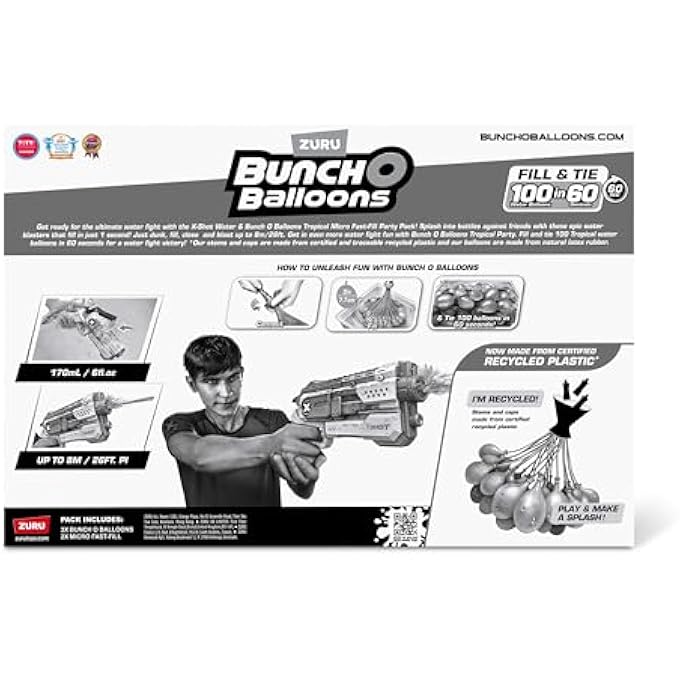 X-SHOT WATER COMBO FAST FILL BLASTER SET WITH 2 MICRO WATER GUNS AND 3 TROPICAL PARTY BUNCH O BALLOONS, QUICK FILL & TIE 100 BALLOONS IN 60 SECONDS, OUTDOOR SUMMER WATER TOY PACK - Image 5