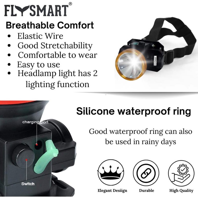 Flysmart 2 In 1 Adjustable Ultra Bright Waterproof Rechargeable LED Headlamp Headlight Head Torch - 8 Hours Of Continuous Light Spotlight For Cycling Camping Caving Hiking Hunting And Trekking - Image 4