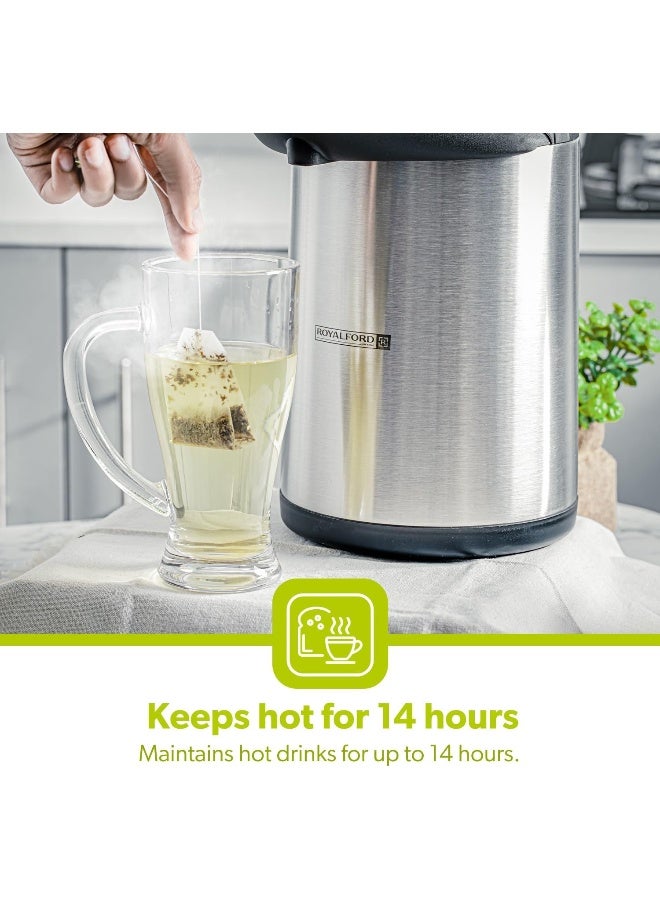 Royalford Airpot Flask Double Wall Vacuum Insulation Durable Stainless Steel Inner Pot 14 Hours Hot 20 Hours Hot Multicolor 19.8X19.8X39.5Cm Multicolor 4Liters - Image 5
