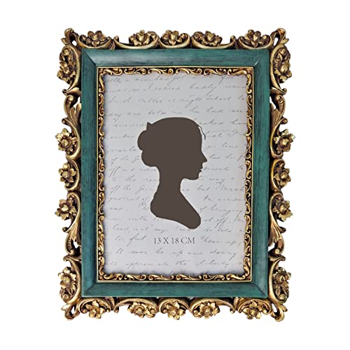 Sunlit Vintage Picture Frame 5x7 Inch Luxury Antique Photo Frames with Glass Front Photo Display Tabletop Wall Hanging Gift Ideas Dark Green and Bronze Gold