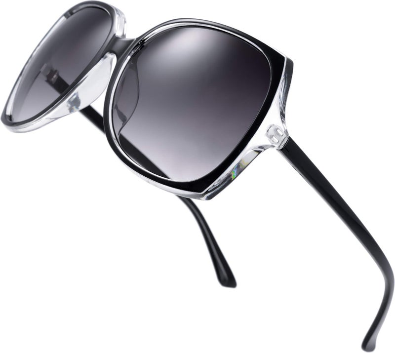 The Fresh Women's Oversized Square Jackie O Cat Eye Hybrid Butterfly Fashion Sunglasses - Exquisite Packaging (727701-Crystal Black, Gradient Grey) - Image 1