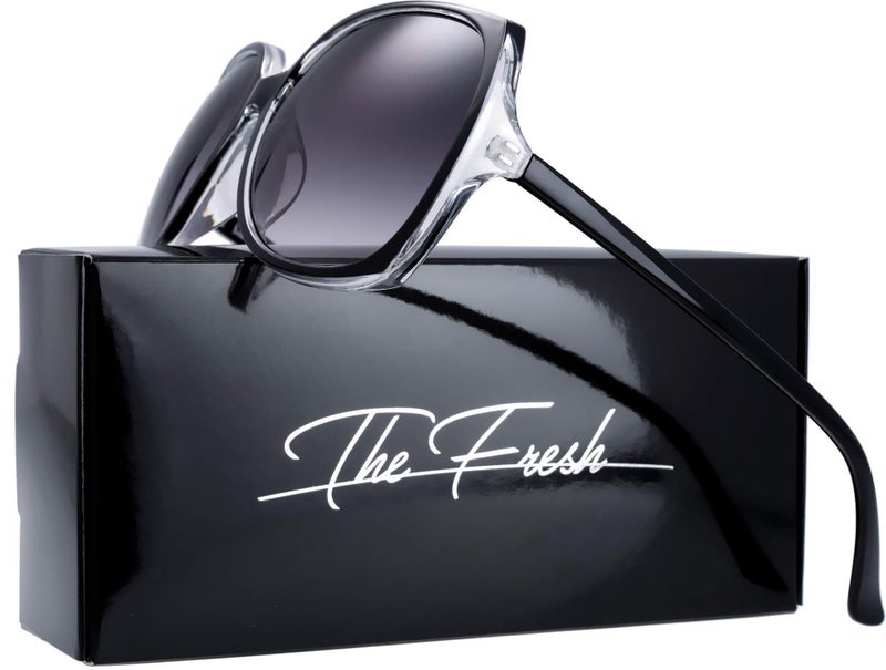 The Fresh Women's Oversized Square Jackie O Cat Eye Hybrid Butterfly Fashion Sunglasses - Exquisite Packaging (727701-Crystal Black, Gradient Grey) - Image 2