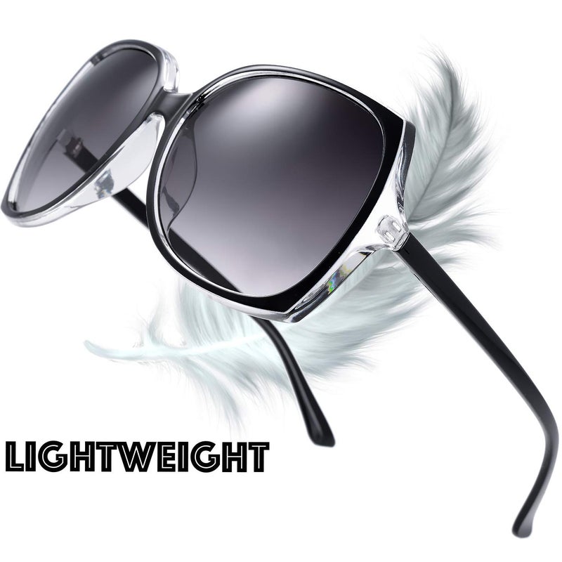 The Fresh Women's Oversized Square Jackie O Cat Eye Hybrid Butterfly Fashion Sunglasses - Exquisite Packaging (727701-Crystal Black, Gradient Grey) - Image 5