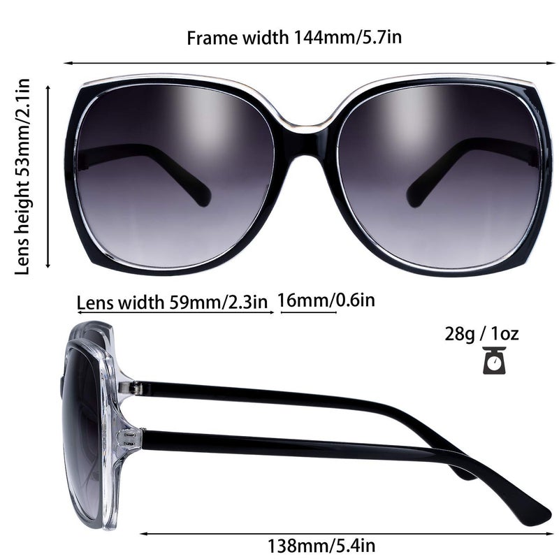 The Fresh Women's Oversized Square Jackie O Cat Eye Hybrid Butterfly Fashion Sunglasses - Exquisite Packaging (727701-Crystal Black, Gradient Grey) - Image 3