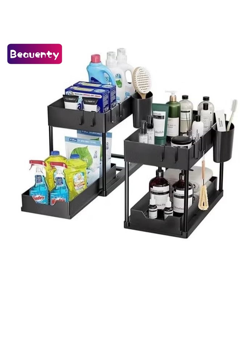 Beauenty Non-Slip Under Sink Organizer, Multi-Purpose Organizer With Hooks & Cup, for Kitchen, Bathroom, Countertop, and Cabinet - Sturdy and Durable with Sliding Drawers, Easy Assembly (2) - Image 1