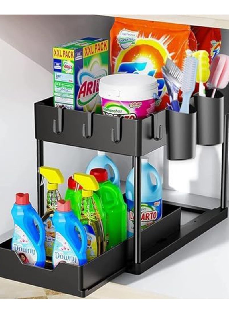 Beauenty Non-Slip Under Sink Organizer, Multi-Purpose Organizer With Hooks & Cup, for Kitchen, Bathroom, Countertop, and Cabinet - Sturdy and Durable with Sliding Drawers, Easy Assembly (2) - Image 4