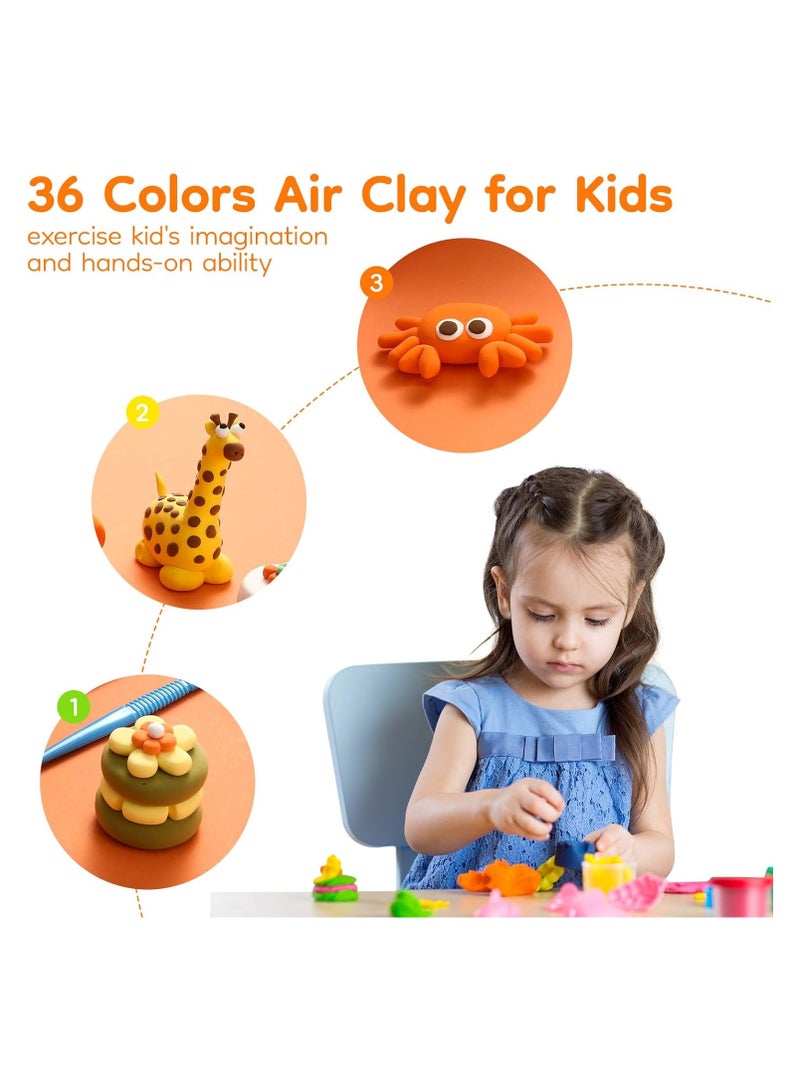 موندا 72 قطعة من الطين الهوائي 36 لونًا و36 لونًا عبوات إعادة تعبئة للأطفال، متعدد الألوان آمن وغير سام مع صندوق واحد، طين تشكيل DIY للأطفال مع أدوات النحت، طين تشكيل فني للأطفال - Image 3