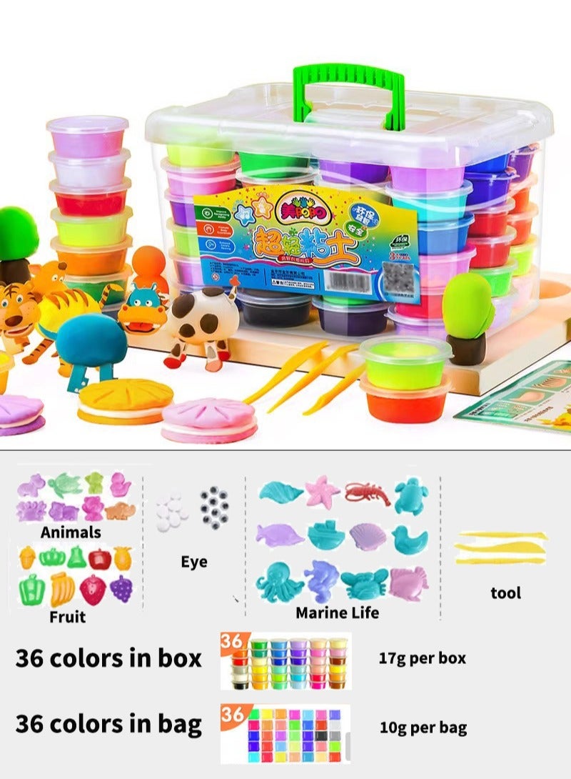 موندا 72 قطعة من الطين الهوائي 36 لونًا و36 لونًا عبوات إعادة تعبئة للأطفال، متعدد الألوان آمن وغير سام مع صندوق واحد، طين تشكيل DIY للأطفال مع أدوات النحت، طين تشكيل فني للأطفال - Image 1