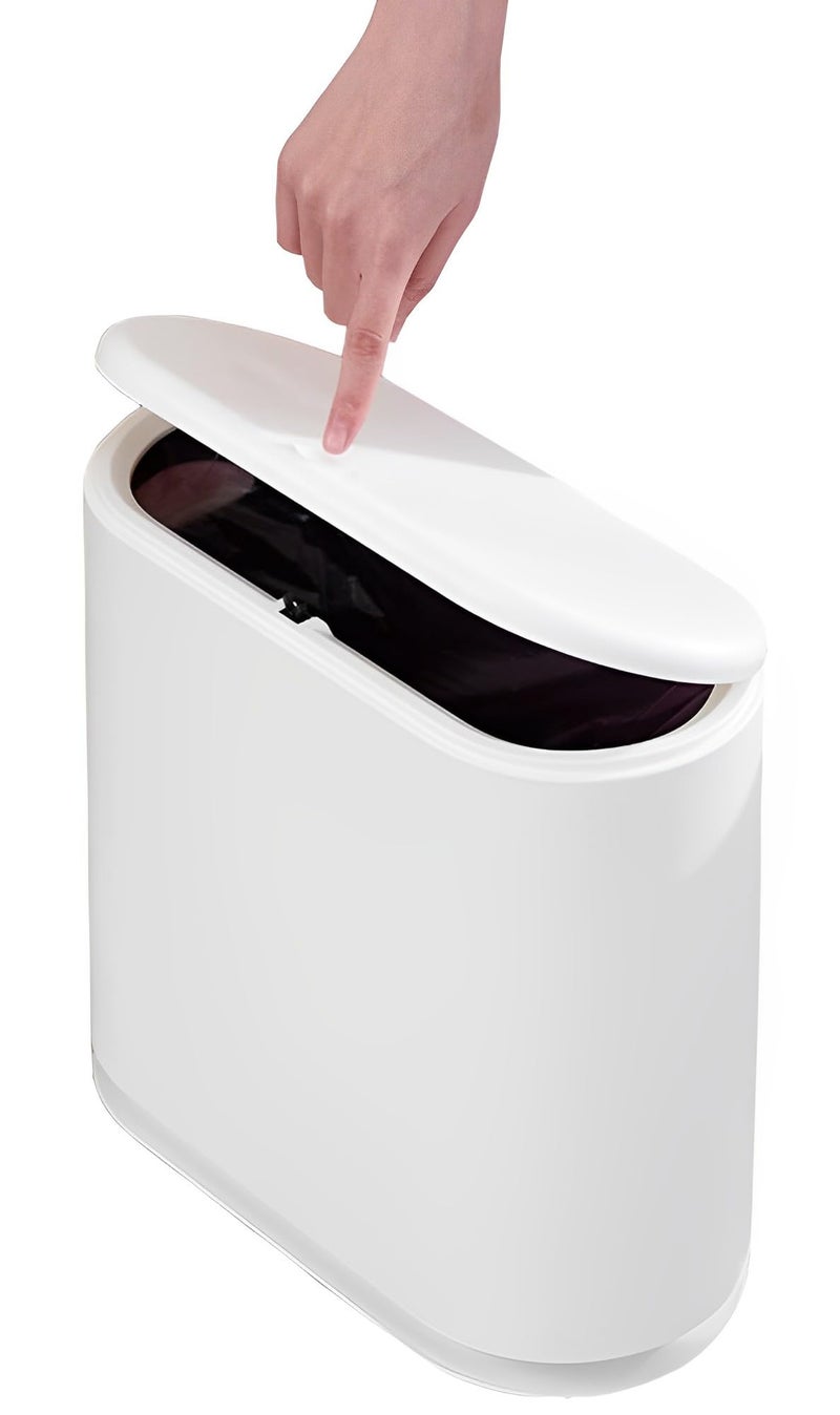 Sooyee 10 Liter Rectangular Plastic Trash Can Wastebasket with Press Type Lid24 Gallon Garbage Container Bin for BathroomPowder RoomBedroomKitchenCraft RoomOffice Cream White