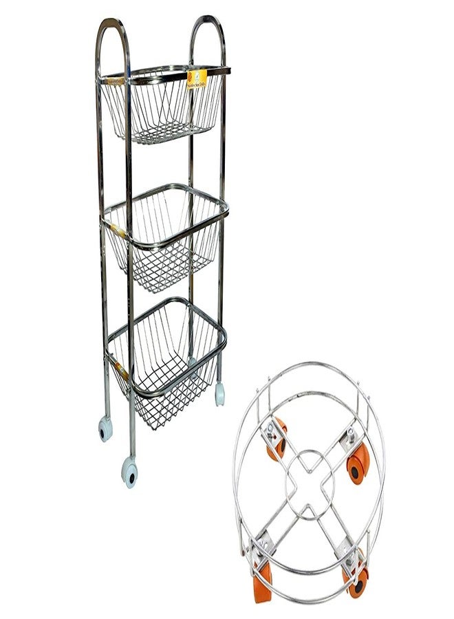 SHREE SAI TRADERS Stainless Steel Kitchen Trolley Portable Modern Storage Rack Design Fruits & Vegetable Onion Cutlery, Spice, Pickles jar Stand for Kitchen with ONE CYCLENDER Stand - Image 1