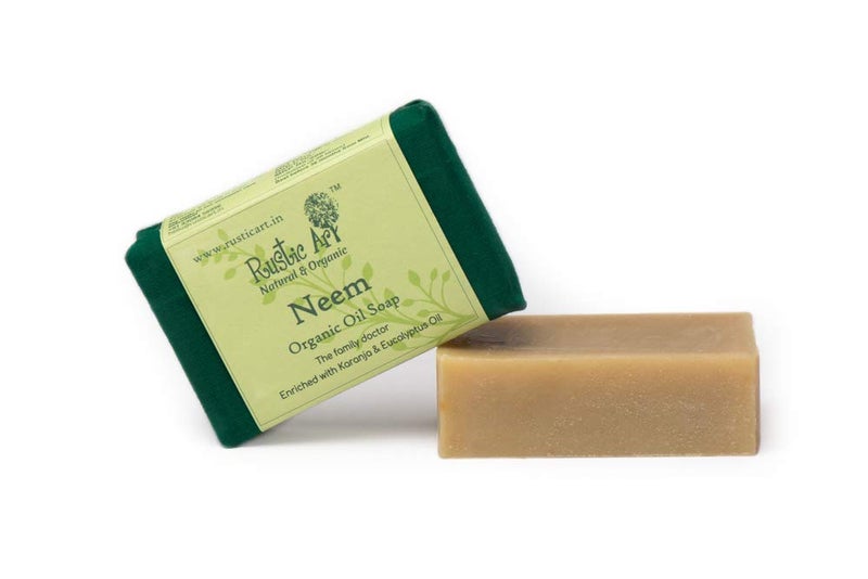 Rustic Art Organic Neem Basil Soap  For body acne back acne daily use  For Women  Men  100g Pack of 2 - Image 2
