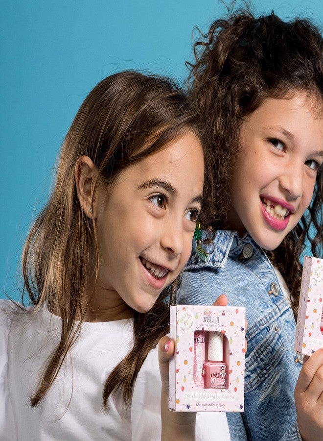 MISS NELLA Nail Polish + Lip Balm set- Special Purple Glitter Nail Polish for Kids- BLUEBERRY SMOOTHIE, with Peel-off, Water Based & Odour Free Formula + CUTIE PIE purple hypoallergenic lip balm - Image 2