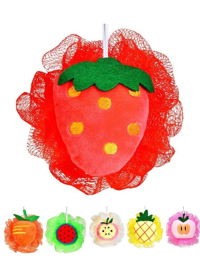 ليفة استحمام شبكية ناعمة بتصميم فواكه - إسفنجة استحمام رقيقة للأطفال والكبار، خفيفة الوزن مع حلقة تعليق - لون عشوائي - Image 1