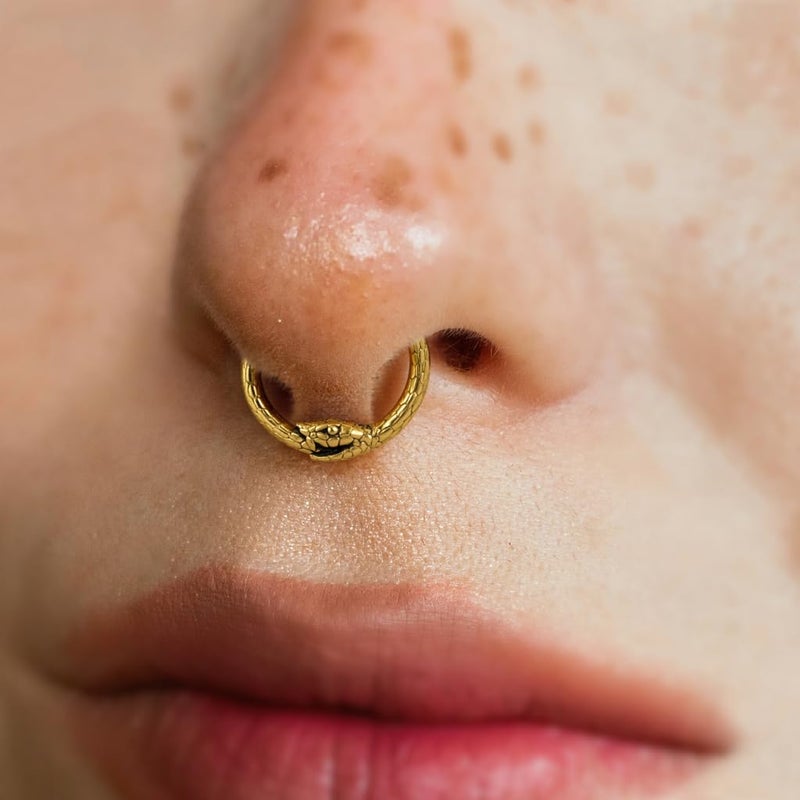 ZMANYIJEW 16G Minimalist Lines Septum Rings Stacked Gold Septum Ring Septums Clicker Nose Ring Piercing for Women Men (Snake-gold) - Image 2
