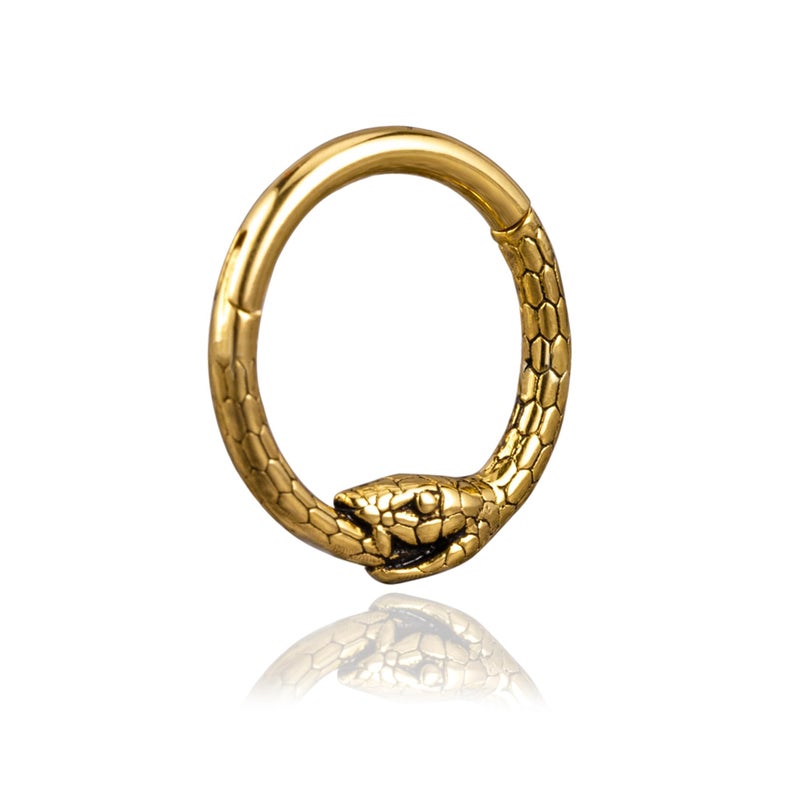 ZMANYIJEW 16G Minimalist Lines Septum Rings Stacked Gold Septum Ring Septums Clicker Nose Ring Piercing for Women Men (Snake-gold) - Image 1