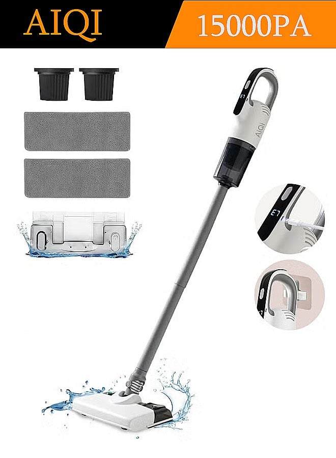 AiQi 2-in-1 Cordless Handheld Vacuum & Mop with Water Tank | 15000Pa Max Suction, Wet & Dry Cleaning, LCD Display, 3-Speed Adjustable, Up to 30min Runtime for Hard Floors/Carpets/Kitchen/Pet Hair - Image 1