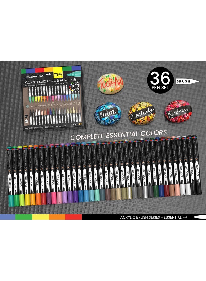 TOOLI-ART 36 Flexible Brush Tip Acrylic Paint Pens Markers Set 1-7mm Line for Rock Painting, Brush Lettering, Scrapbooking, Glass, Mugs, Wood, Metal, Canvas, Fabric, Plastic. Non Toxic Waterbased Quick Drying - Image 2