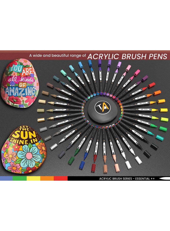 TOOLI-ART 36 Flexible Brush Tip Acrylic Paint Pens Markers Set 1-7mm Line for Rock Painting, Brush Lettering, Scrapbooking, Glass, Mugs, Wood, Metal, Canvas, Fabric, Plastic. Non Toxic Waterbased Quick Drying - Image 3