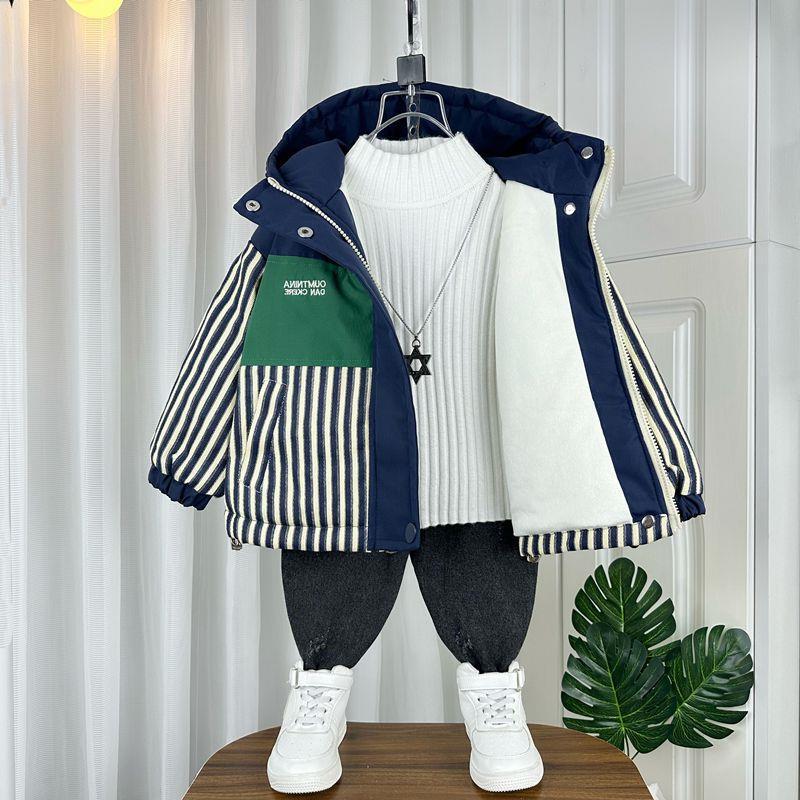 Western Style Boys' Fleece-Lined Coat Korean Style Baby Cotton-Padded Coat Two Three Four Five Six Seven Eight Years Old Fashionable Children'S Parka Clothes - Image 1
