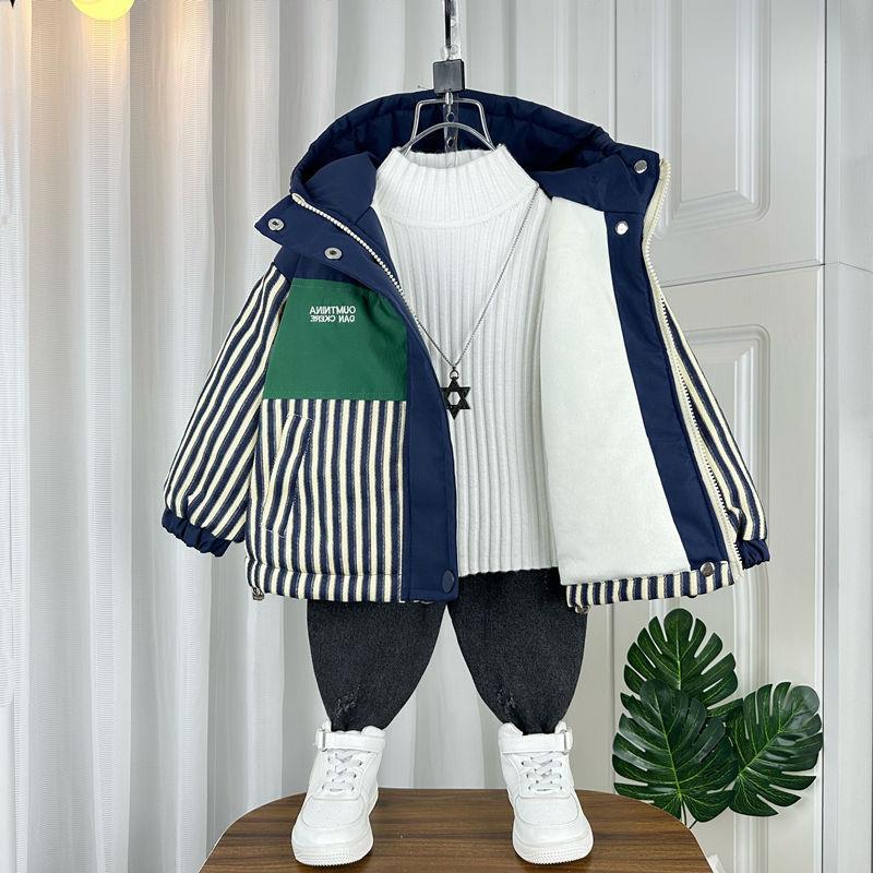 Western Style Boys' Fleece-Lined Coat Korean Style Baby Cotton-Padded Coat Two Three Four Five Six Seven Eight Years Old Fashionable Children'S Parka Clothes - Image 2