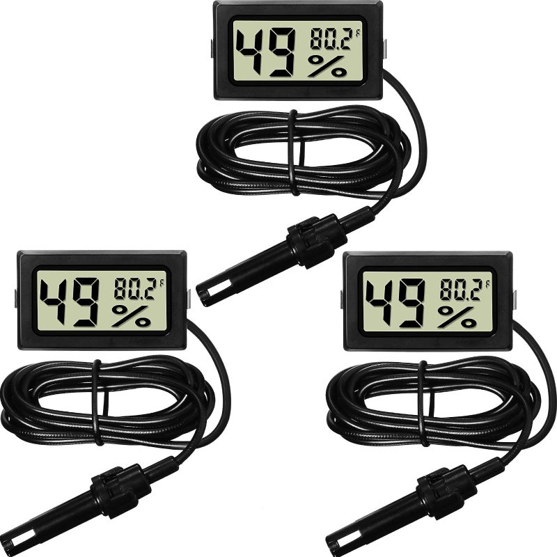 Weewooday Mini Digital Temperature Humidity Meters Gauge with Probe Gauge LCD Fahrenheit Display Thermometer Hygrometer for Incubator Reptile Plant Greenhouse Chicken Coop Garden(Black, 3 Pieces) - Image 1