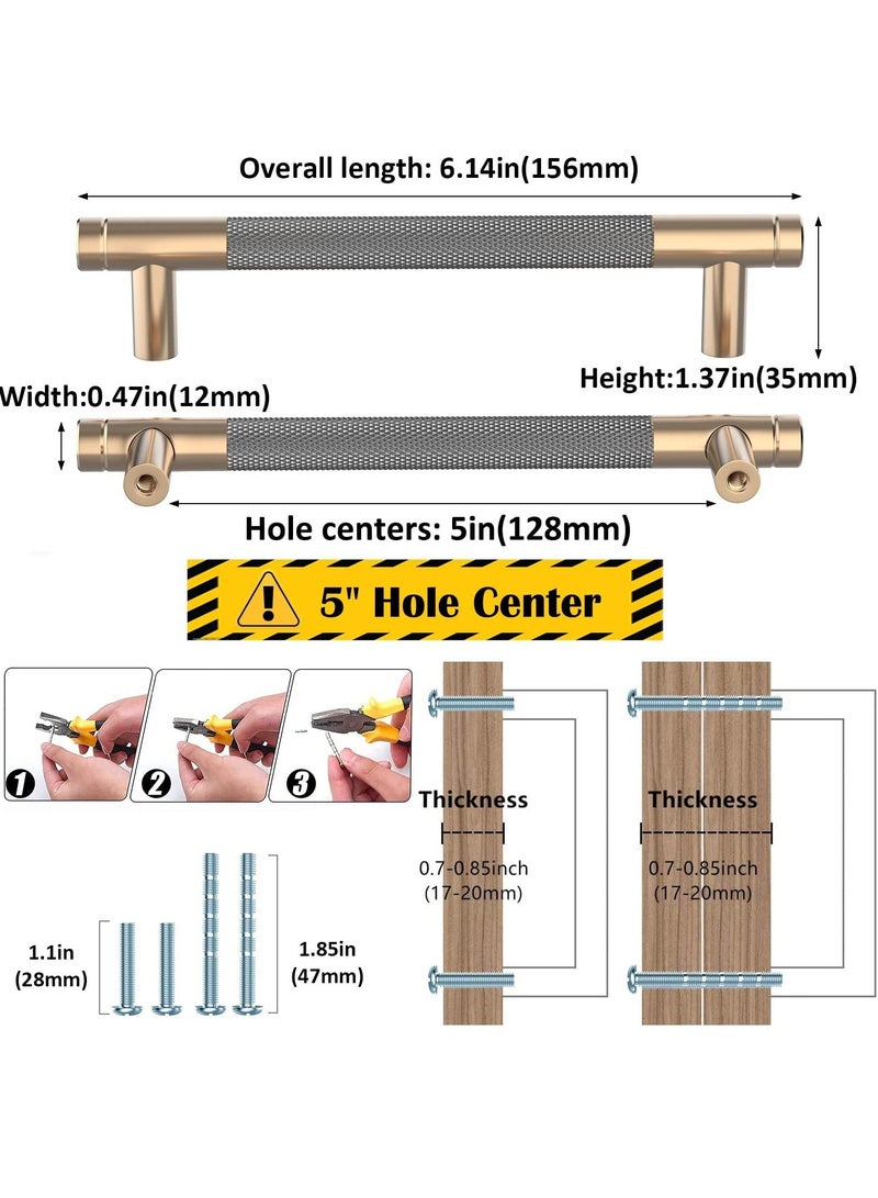SYOSI 2 عبوة مقبض خزانة، مقHandles دائرية من الألمنيوم، مقبض درج، مقبض خزانة ذهبية للمطبخ، خزائن غرفة النوم، بنمط الماس (5" مراكز الثقوب) - Image 4