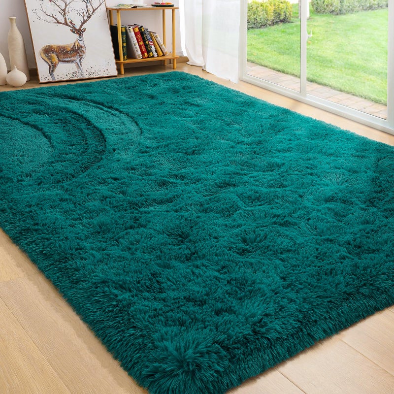 BENRON Teal Green Fluffy Rugs for Living Room Bedroom 4x6, Soft Plush Fuzzy Shaggy Rugs for Kids Girls Boys Room Decor, Washable Indoor Floor Carpets - Image 1