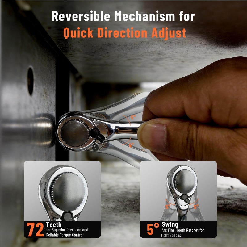 Katerk 28 in 1 Mini Screwdriver Set, 72-Tooth Quick-Release Reversible, 1/4 Mini Ratchet Wrench Set, Right Angle Ratcheting Screwdriver Set and Bit with Metric Socket Set for Tight Spaces - Image 2
