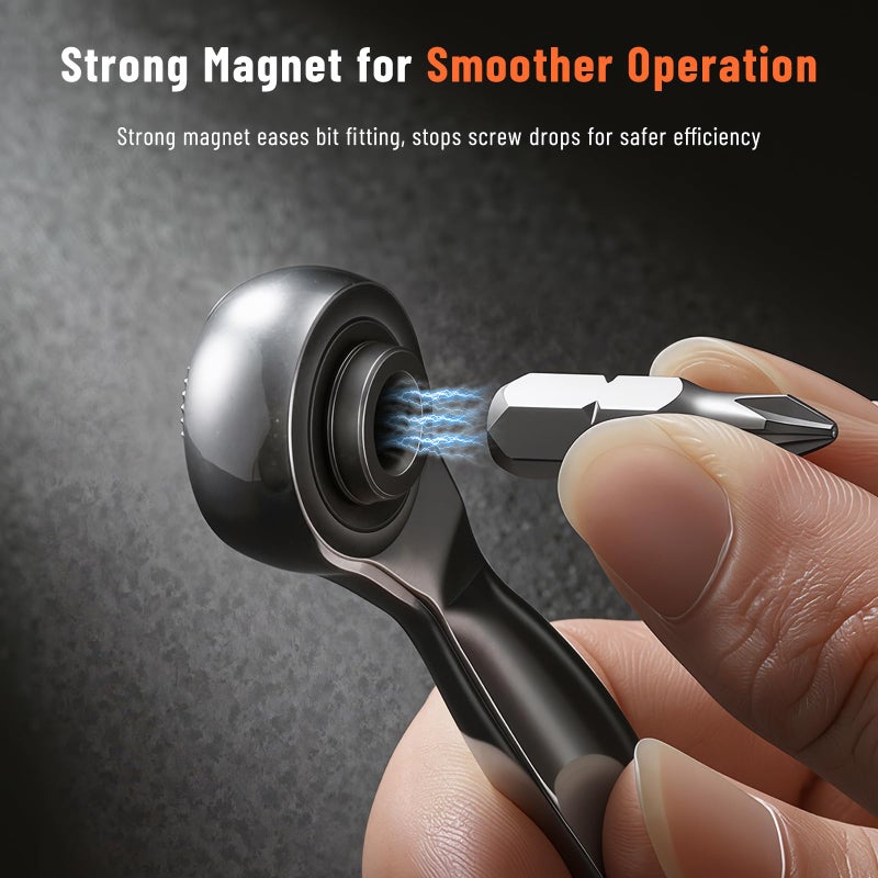 Katerk 28 in 1 Mini Screwdriver Set, 72-Tooth Quick-Release Reversible, 1/4 Mini Ratchet Wrench Set, Right Angle Ratcheting Screwdriver Set and Bit with Metric Socket Set for Tight Spaces - Image 5