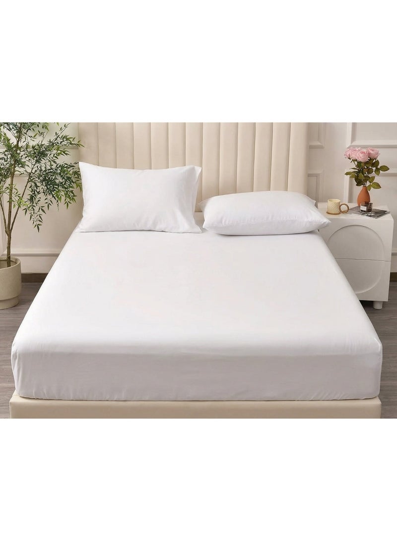 DESKET ديسكيت عنوان المنتج: ديسكيت شرشف سرير مطاط فاخر - مايكروفايبر ناعم، حواف مرنة عميقة - أبيض سادة (متوفر بمقاس مفرد 90×190 وكوين 190×200) - Image 2