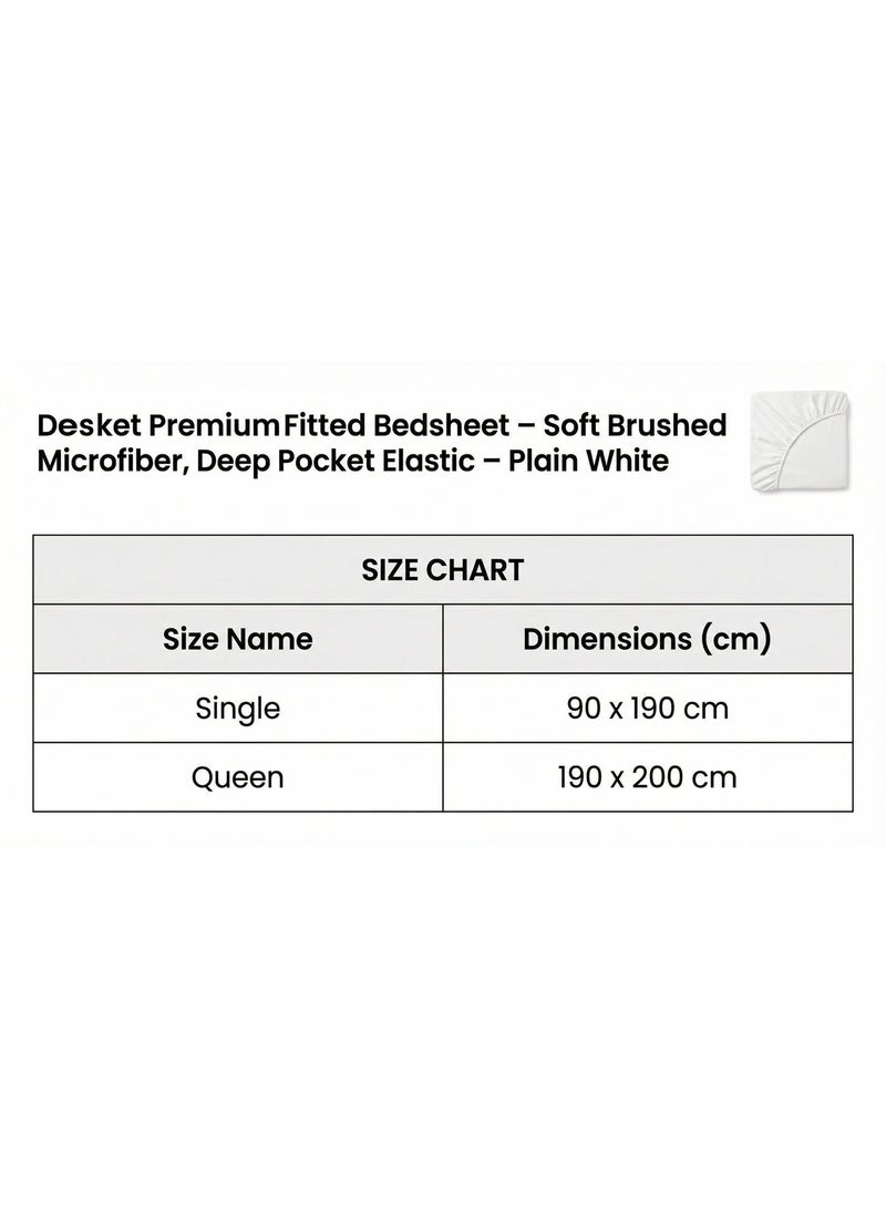 DESKET ديسكيت عنوان المنتج: ديسكيت شرشف سرير مطاط فاخر - مايكروفايبر ناعم، حواف مرنة عميقة - أبيض سادة (متوفر بمقاس مفرد 90×190 وكوين 190×200) - Image 5
