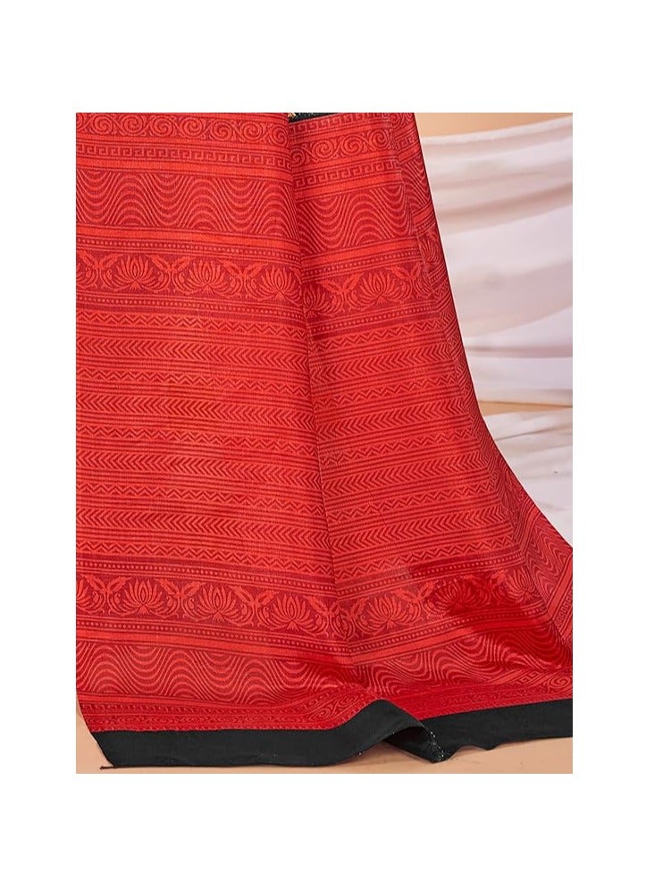 مملكة الإكسسوارات ساري حريري من Ajrak للسيدات مع قطعة بلوزة غير مخيطة  - Image 5