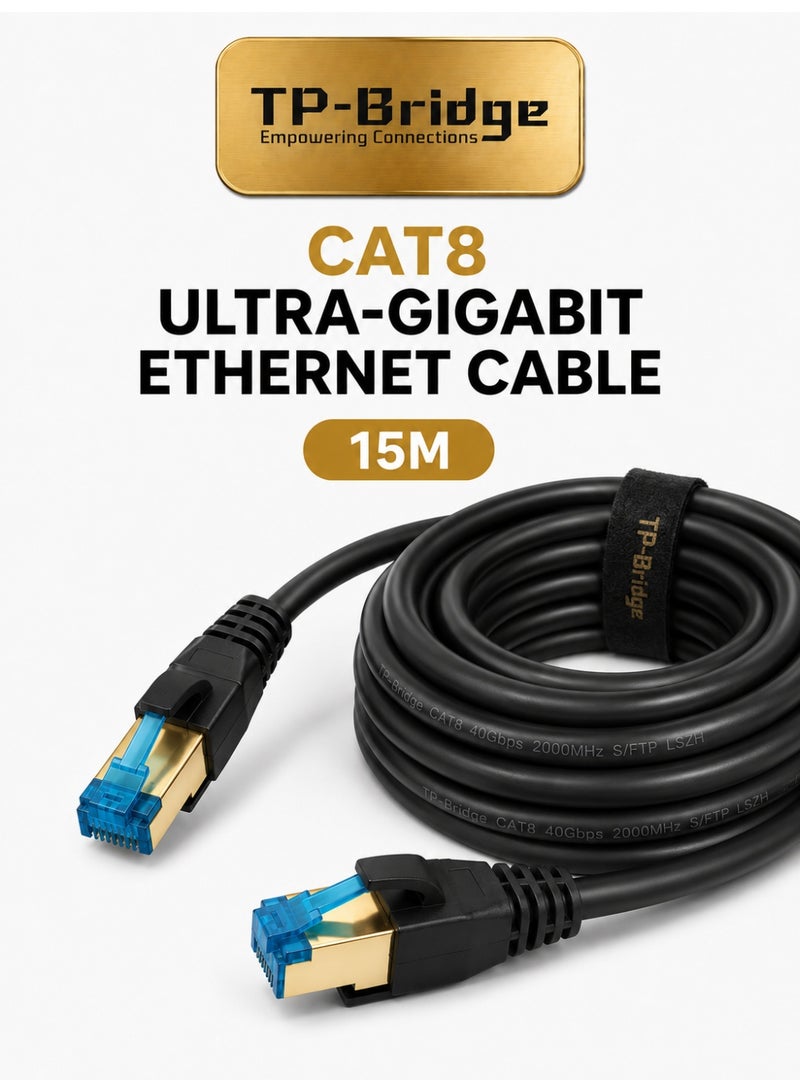 تي بي بردج كابل إيثرنت CAT8 بطول 15 مترًا - سلك نحاسي OFC عيار 24AWG، يدعم بروتوكول S/FTP، منخفض الوزن الجزيئي، منخفض التآكل، بتردد 2000 ميجاهرتز، كابل شبكة LAN فائق السرعة للألعاب، وأجهزة التوجيه، وأجهزة الكمبيوتر، وPS5، ومراكز البيانات - Image 1