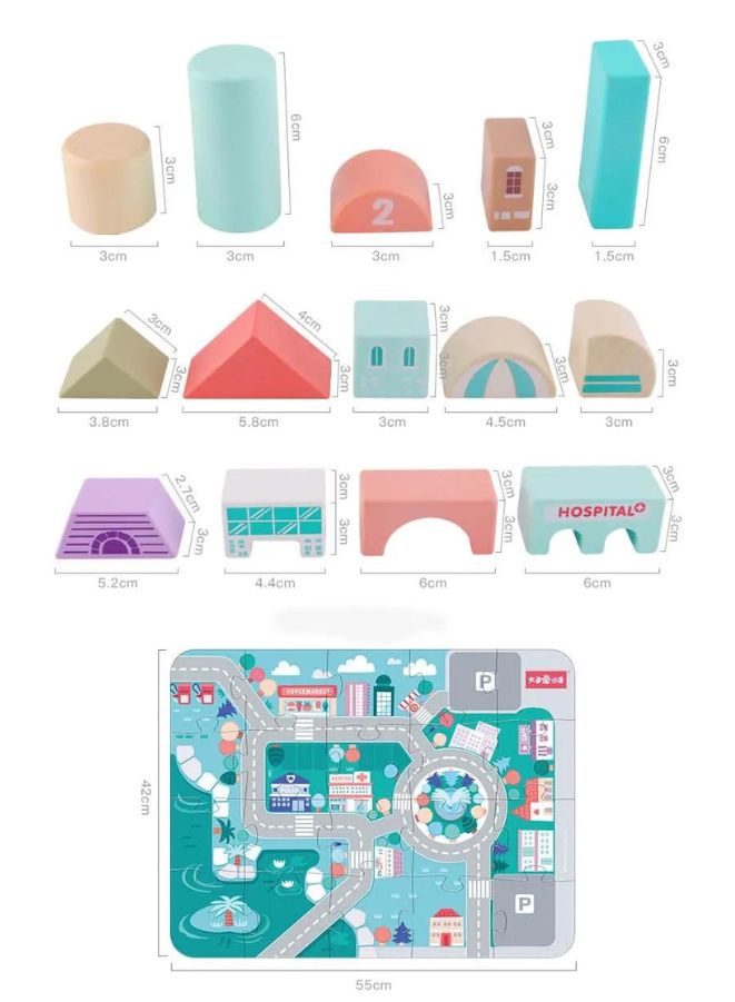 115 قطعة مجموعة كتل بناء ملونة خشبية مشهد مدينة حركة دلو إبداعي لعبة تجميع تعليمية - Image 3