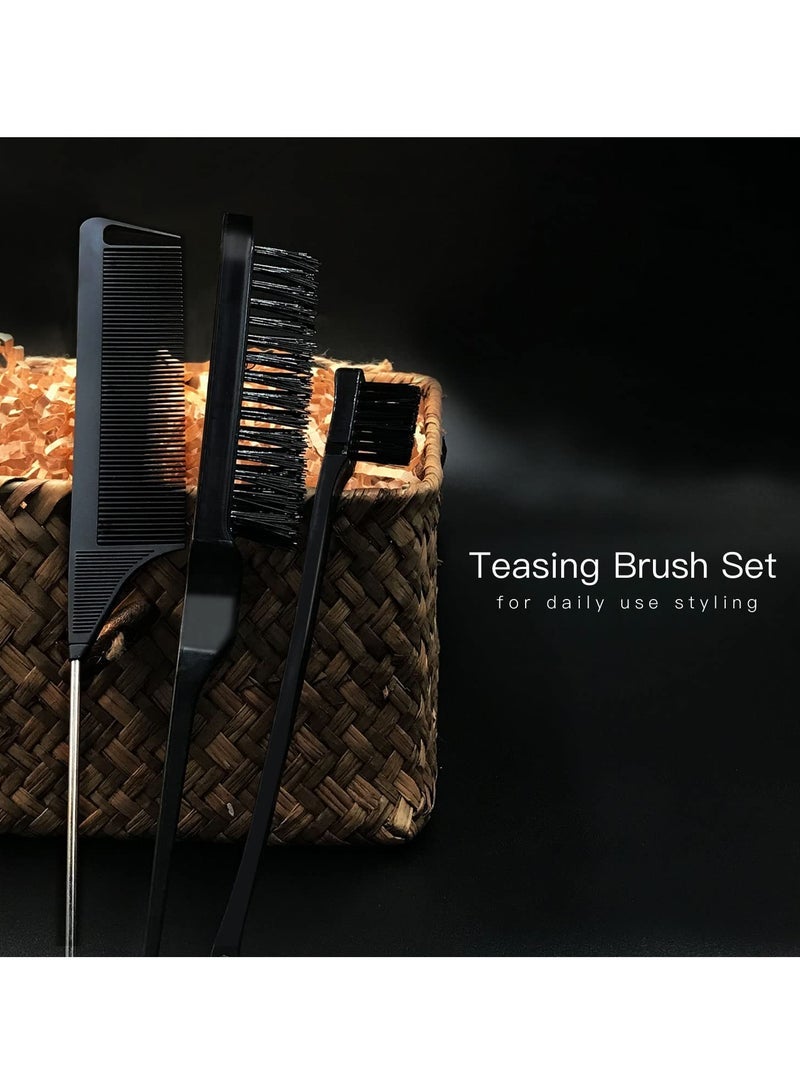 بونيتو 3 قطع مجموعة فرشاة ناعمة فرشاة شعر ذات شعيرات مشط تمشيط فرشاة شعر حافة مشط العناية مشط ذيل الفأر المتين للنساء والأطفال الرضع (أسود) - Image 4