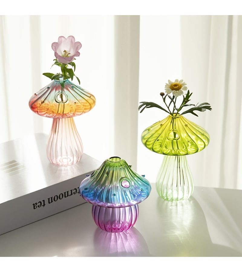 Mini Four Color Green Mushroom Glass Vase Hydroponic Plant Decor Gift - Image 2