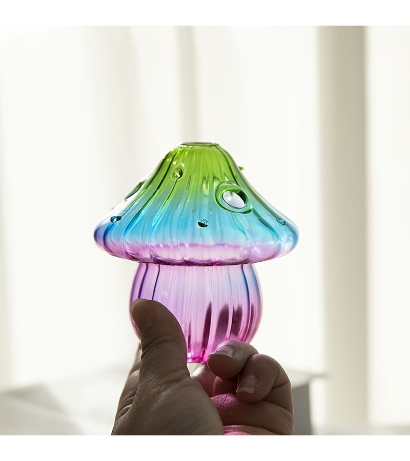 Mini Four Color Green Mushroom Glass Vase Hydroponic Plant Decor Gift - Image 5