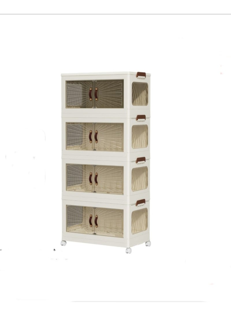 Extra Modern 4-Tier Foldable Storage Cabinet Detachable Floors Equipped with Wheels for Easy Moving - Image 1