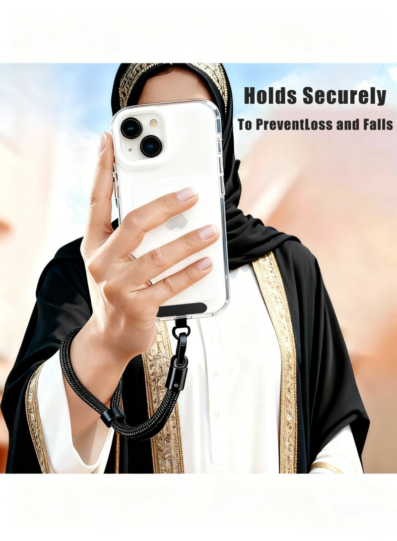 بازار حبل هاتف محمول عالمي شديد التحمل - سوار معصم مضاد للسرقة قابل للتعديل مع سلسلة مفاتيح، 3 قطع من ملحقات حبل الهاتف المحمول للهواتف الذكية والكاميرات والمفاتيح - أسود - Image 2